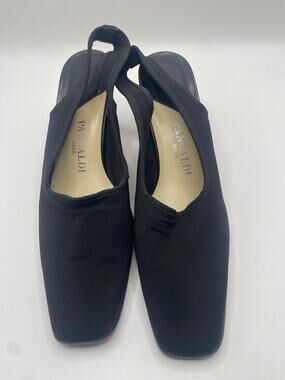 Pancaldi 1888 Black Slingback Heels Made in Italy Square Toe Block Heel Size 9B